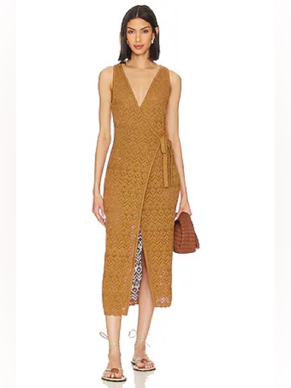 House of Harlow 1960 x REVOLVE Tressa Wrap Midi Knit Dress size Large Bronze